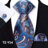 Men's 3 Pcs Silk Paisley Formal Tie Set - Blue/Brown - TZ-Y14 - One Size - Silk - image 6