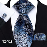 Men's 3 Pcs Silk Paisley Formal Tie Set - Blue/White - TZ-Y18 - One Size - Silk - image 2