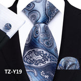 Men's 3 Pcs Silk Paisley Formal Tie Set - Blue - TZ-Y08 - One Size - Silk - image 3
