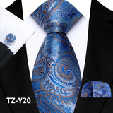 Men's 3 Pcs Silk Paisley Formal Tie Set - Blue - TZ-Y20 - One Size - Silk - image 4