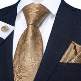 Funki Buys | Neckties | Men's 3 Pcs Silk Bronze Floral Tie Set