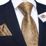 Funki Buys | Neckties | Men's 3 Pcs Silk Bronze Floral Tie Set