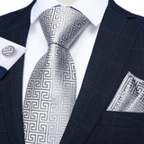 Funki Buys | Neckties | Men's 3 Pcs Formal White Silver Tie Sets