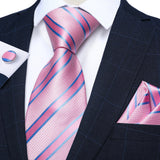 Funki Buys | Neckties | Men's 3 Pcs Pink Blue Striped Tie Set