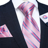 Funki Buys | Neckties | Men's 3 Pcs Pink Blue Striped Tie Set