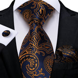 Funki Buys | Neckties | Men's 3 Pcs Navy Gold Floral Tie Set