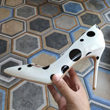 Women's White Black Polka Dot Heels - White/Black - 1 / 12cm Heel - 46 B - Patent Leather - image 11