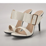 Women's Big Buckle High Heel Slides - Black - Formal Shoes - 43 B - PU Leather - image 14