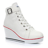 Women's High Top Platform Wedge Sneaker - White - Platform Sneakers - 43 B - Canvas - image 29