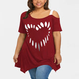Women's Love Heart Printed Plus Size Shirt - Red/White - Shirt - 5XL - Polyester - image 19