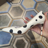 Women's White Black Polka Dot Heels - White/Black - 1 / 12cm Heel - 46 B - Patent Leather - image 14