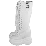 Women's Leather Platform Lace Up Wedges - White - Leather - Wedge Boots - 3 B - Genuine Leather - image 17