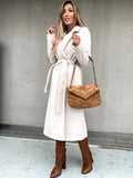Women's Elegant Long Tie Belt Overcoats - Khaki - Women's Jacket - XXXL - Polyester - image 9