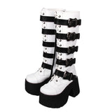 Women's Harajuku Wide Buckle Boots - Black/White - Matte / Cross Boots - 46 B - PU Leather - image 9