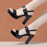 Women's High Chunky Platform Sandals - Black - Platform Sandal - 43 B - PU Leather - image 13