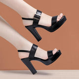 Women's High Chunky Platform Sandals - Black - Platform Sandal - 43 B - PU Leather - image 10