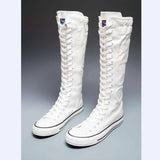 Women's High Top Lace Up Canvas Boots - White 10 - Tall Canvas Sneaker - 43 B - Canvas - image 27