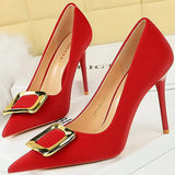 Funki Buys | Shoes | Women's Square Buckle Pointed Toe Pumps