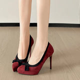 Women's Suede Bow Tie Platorm Heels - Black - 12cm Heel - 42 B - PU Suede Leather - image 38