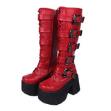 Women's Harajuku Wide Buckle Boots - Red - Matte / Cross Boots - 46 B - PU Leather - image 17