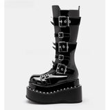 Women's Gothic Buckle Strap Leather Boots - Black - 2 / Boots - 40 B - PU Patent Leather - image 15