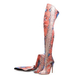 Women's Multicolor Snake Print Long Boots - Apricot - Snake Print - 45 B - Plush Stretch Material - image 7