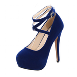 Women's Super High Cross Strap Platforms - Blue - Super High Stilettos - 16 B - Suede/PU Leather - image 17
