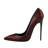 Women's Classic Black Striped Stiletto Pumps - Black - 12cm Heel - 46 B - PU Leather - image 4
