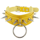 Unisex Rings Spikes Choker Necklace - Yellow - Rings Choker Necklace - PU Leather - image 14