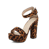 Women's Leopard Print Block Heel Sandals - Leopard Pattern - Yellow Brown - 44 B - PU Suede Leather - image 35