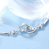 Women's Double Heart Silver Bracelet - Silver - Double Heart Bracelet - Medium - Sterling Silver Plated - image 3
