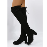 Women's Thigh High Square Mid Heel Boots - Green - Over Knee Boots - 17 B - PU Suede Leather - image 29