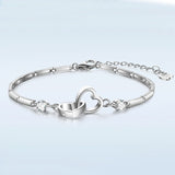 Women's Double Heart Silver Bracelet - Silver - Double Heart Bracelet - Medium - Sterling Silver Plated - image 5