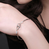 Women's Double Heart Silver Bracelet - Silver - Double Heart Bracelet - Medium - Sterling Silver Plated - image 2