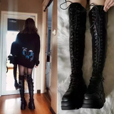 Women's Gothic Over Knee Platform Boots - Black - Boots - 43 B - PU Leather - image 17