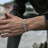 Men's Women's 2 Tier Twist Bracelet - Silver Color - Unisex Bracelet - Medium - Stainless Steel - image 3