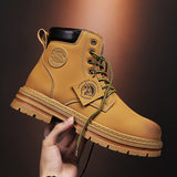 Men's High Top Boots Leather Work Boots - Yellow - 0229  / Work Dress Boot - 48 B - PU Leather - image 3