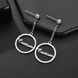 Custom Name Phrase Initial Drop Earring - Silver - 1 / Style1 / Silver Color - Stone Size 25mm - Stainless Steel - image 8