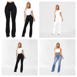 Women's High Waist Button Fly Fitted Jeans - Blue - Dark Blue / High Waist Jeans - 4XL - Polyester Denim - image 10