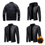 Men's Faux Leather Hooded Jacket - Black - 609 / Hoodie / Thick Jacket - 5XL - PU Leather - image 8
