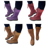 Women's Plush Mid-Calf Lace Up Flat Boots - Purple - Mid Calf Boots - 43 B - Plush - image 2