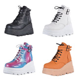 Women's High Platform Buckle Ankle Boots - Black - Ankle Wedge Boot - 43 B - PU leather - image 1