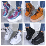 Women's High Platform Buckle Ankle Boots - Black - Ankle Wedge Boot - 43 B - PU leather - image 25