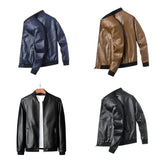 Men's Faux Leather Thin Bomber Jacket - Black - Bomber Jacket - 7XL - PU Leather - image 12