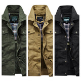 Men's Military Warm Zip Up Cotton Jacket - Khaki - Military Jacket - 8XL - Polyester Cotton - image 31