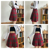 Women's High Waist Punk Pleated Skirt - Red - Plaid Short Skirt - 4XL - Polyester - image 17
