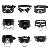 Women's Gothic Punk Cosplay Collars - Black 1 - Circle / Punk Gothic Choker - Medium - PU Leather - image 1