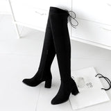 Women's Thigh High Square Mid Heel Boots - Green - Over Knee Boots - 17 B - PU Suede Leather - image 26