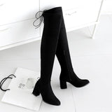 Women's Thigh High Square Mid Heel Boots - Green - Over Knee Boots - 17 B - PU Suede Leather - image 28
