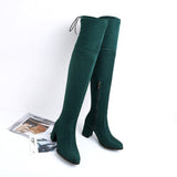 Women's Thigh High Square Mid Heel Boots - Green - Over Knee Boots - 17 B - PU Suede Leather - image 11